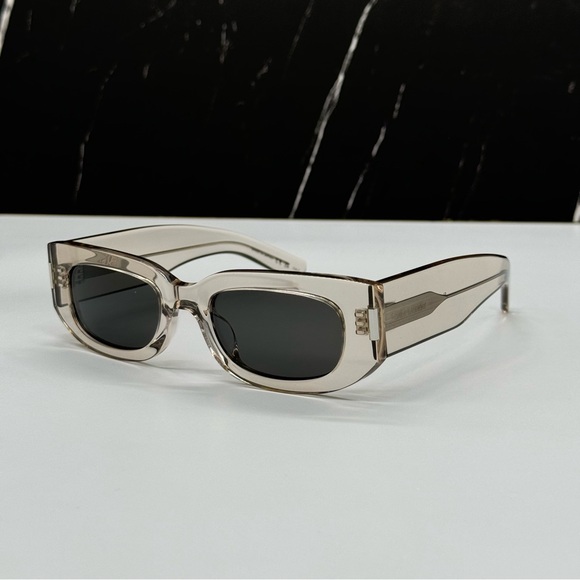 NEW SL697 003 SAINT LAURENT UNISEX CLEAR GRAY GEOMETRIC SUNGLASSES SL 697 003 - Picture 2 of 8